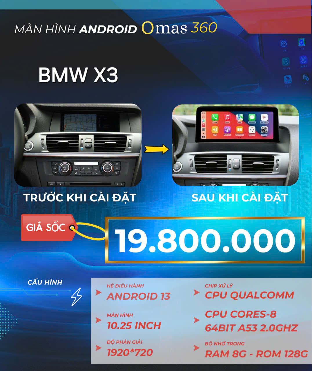 Màn hình android Omas 360 xe BMW X3 7 Image