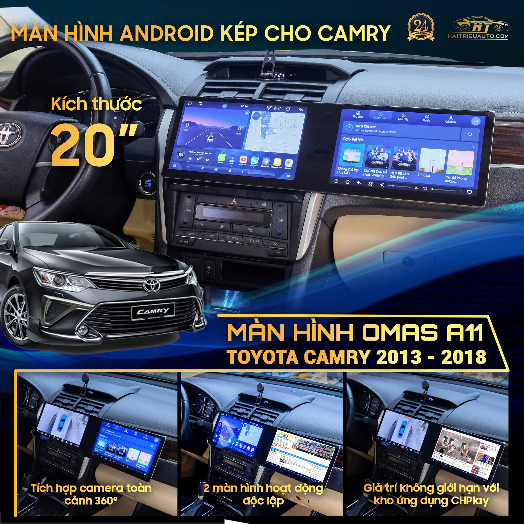 Màn hình android dài Omas A11 xe Camry 2015 2 Image